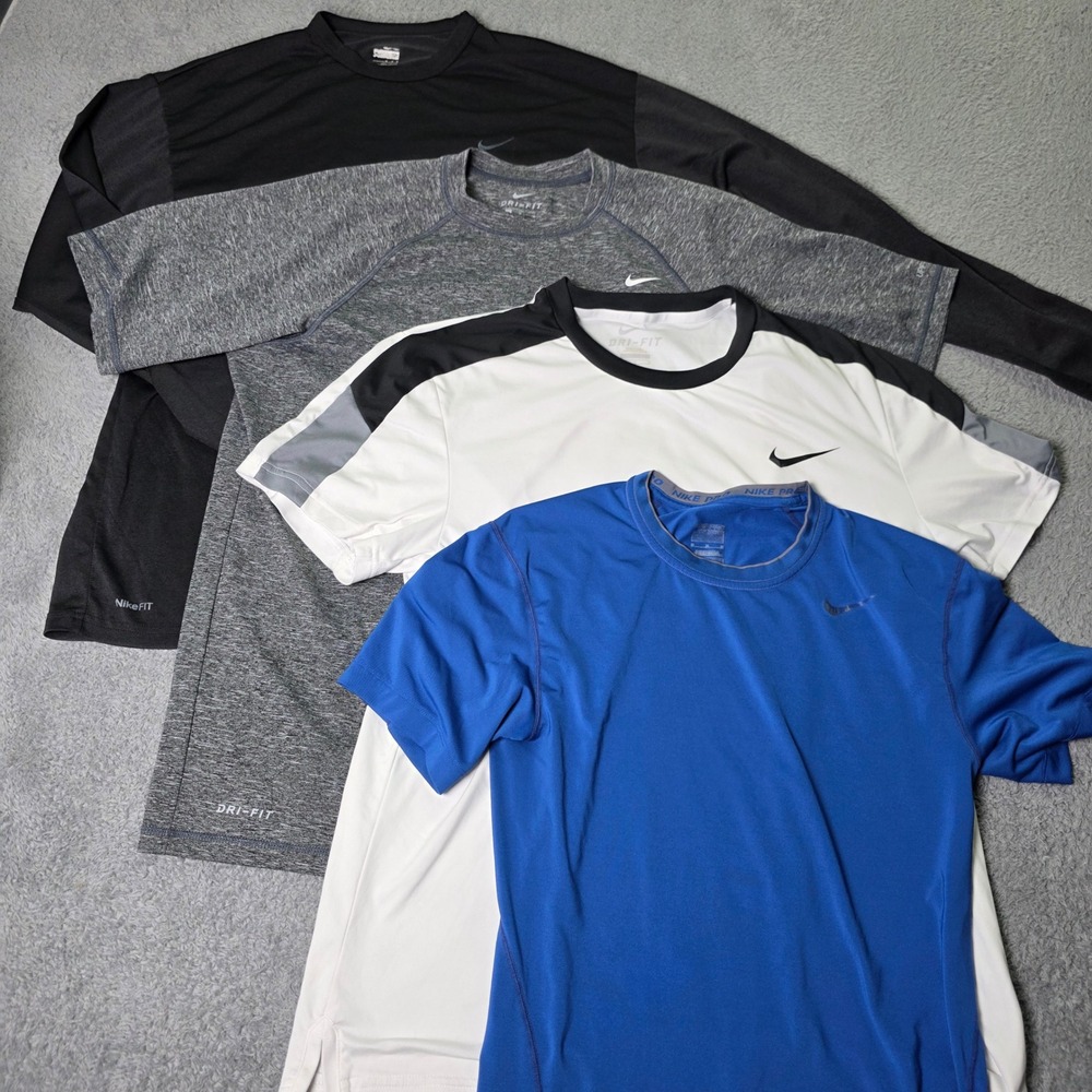 Nike Mens Medium Performance Shirt Bundle 4pc Dri-FIT Nike Pro Blue Gray Black